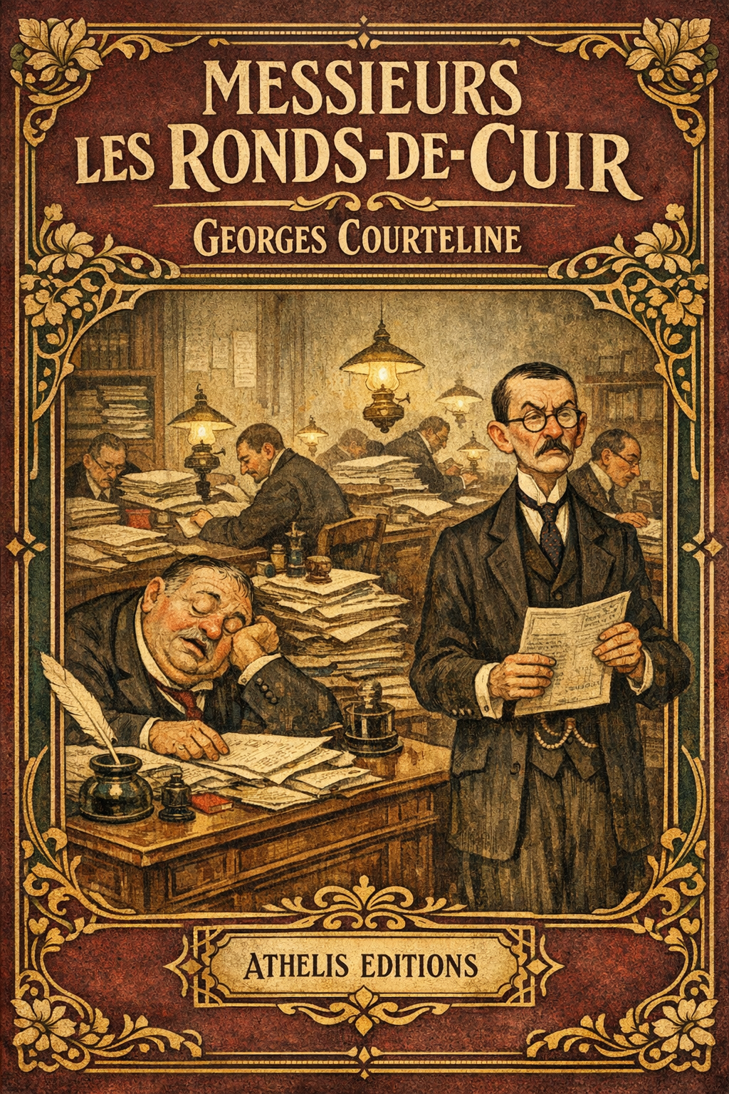 Couverture du livre Messieurs les ronds-de-cuir de Georges Courteline - Roman satirique - Athelis Editions