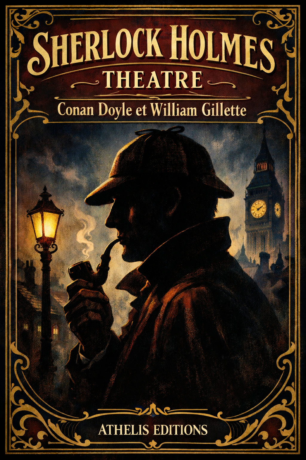 Couverture du livre Sherlock Holmes Théâtre de William Gillette - Pièce de théâtre policière - Athelis Editions