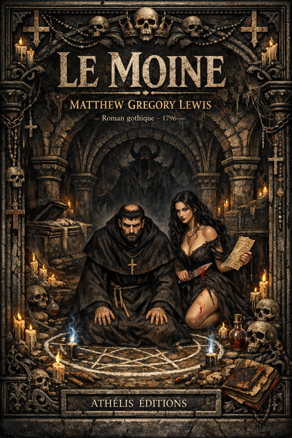 Couverture du livre Le moine de Matthew Gregory Lewis - Roman gothique - Athelis Editions